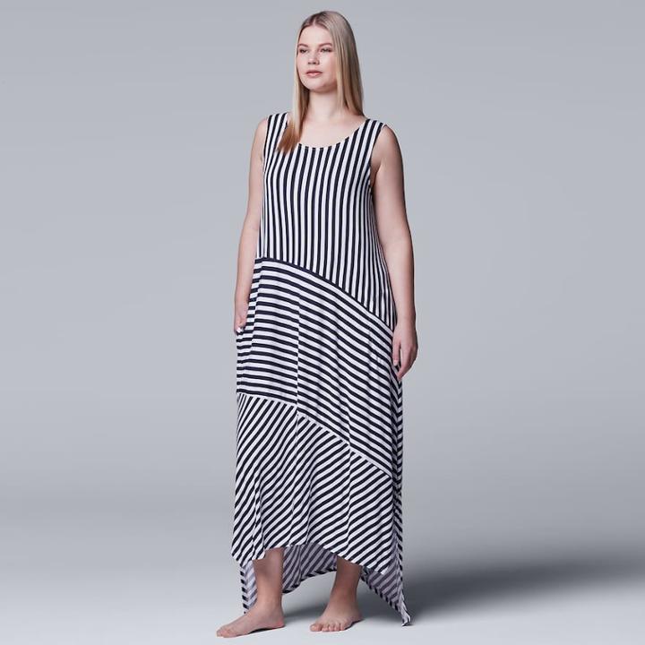 Plus Size Simply Vera Vera Wang High-low Shark-bite Chemise, Women's, Size: 3xl, Blue (navy)