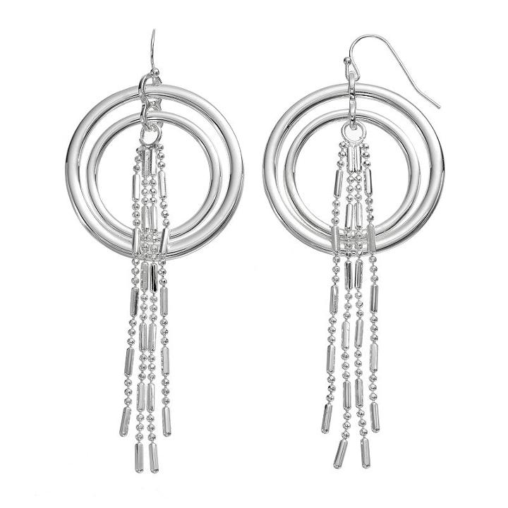 Jennifer Lopez Fringe Nickel Free Double Drop Hoop Earrings, Women's, Silver