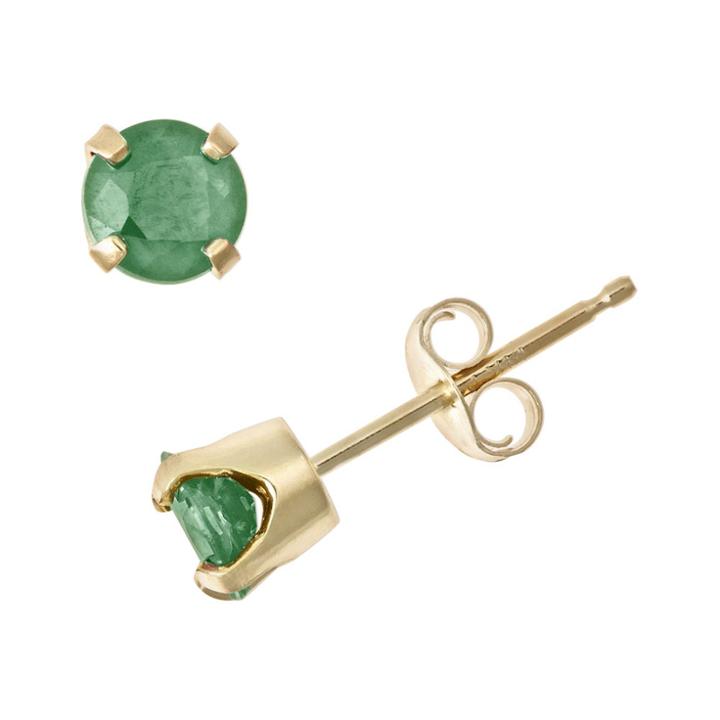 14k Gold Emerald Stud Earrings - Kids, Girl's, Yellow