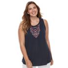 Plus Size Croft & Barrow&reg; Embroidered-bib Tank, Women's, Size: 3xl, Blue