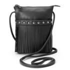 Ili Leather Fringe Crossbody Bag, Black