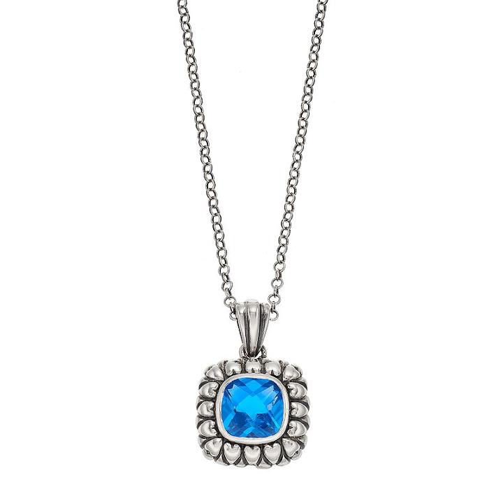 Adora Sterling Silver Simulated Blue Topaz Square Pendant, Women's, Size: 18