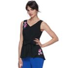 Women's Elle&trade; Embroidered Peplum Top, Size: Large, Black