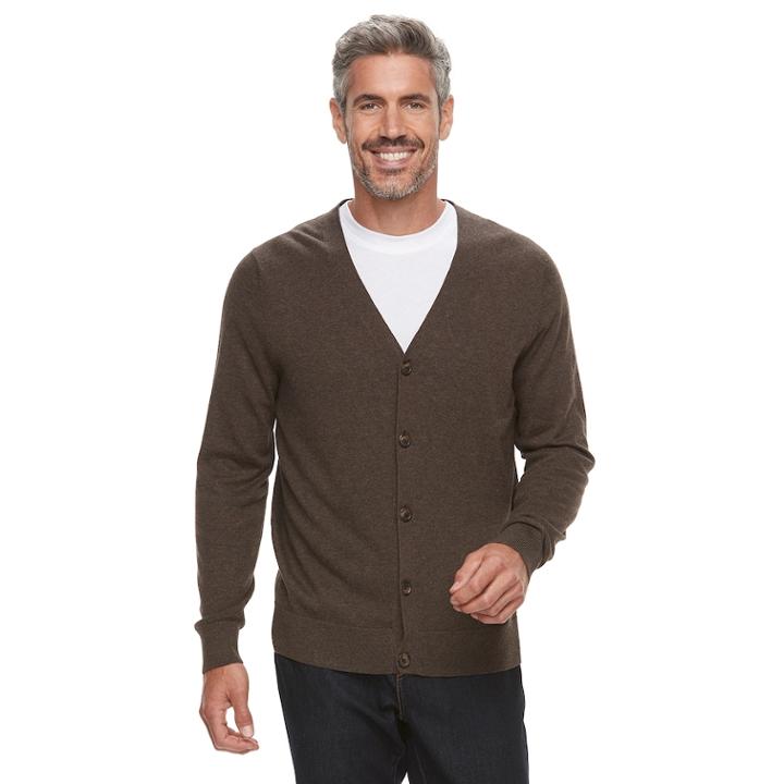 Men's Croft & Barrow&reg; Fine-gauge Cardigan Sweater, Size: Medium, Dark Brown