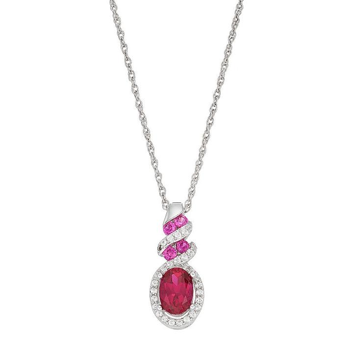 Sterling Silver Lab-created Ruby & White Sapphire Halo Twist Pendant, Women's, Red