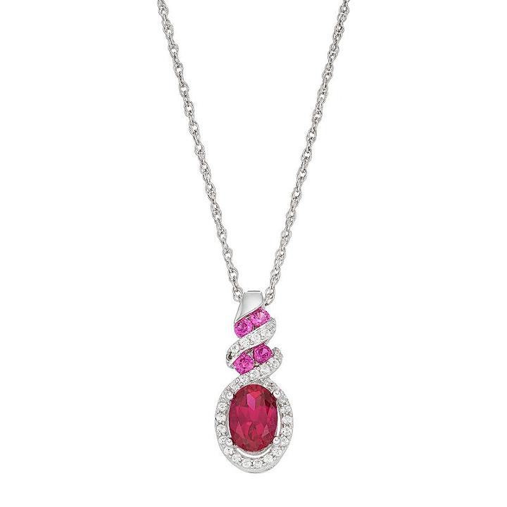 Sterling Silver Lab-created Ruby & White Sapphire Halo Twist Pendant, Women's, Red