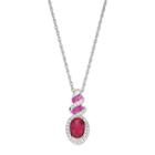 Sterling Silver Lab-created Ruby & White Sapphire Halo Twist Pendant, Women's, Red