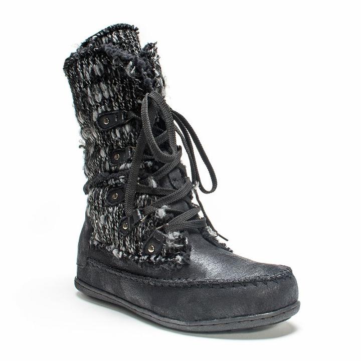 Muk Luks Lilly Women's Sweater Knit Boots, Girl's, Size: 8, Black