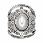 White Oval Cabochon Antiqued Stretch Ring, Women's