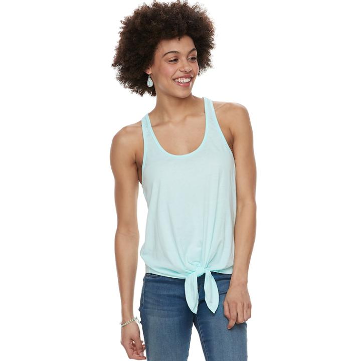 Juniors' So&reg; Tie Front Racerback Tank, Teens, Size: Small, Med Blue