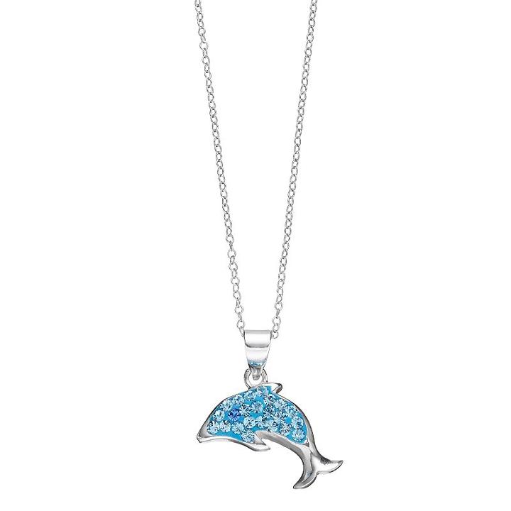 Charming Girl Kids' Sterling Silver Crystal Dolphin Pendant Necklace, Blue