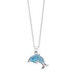 Charming Girl Kids' Sterling Silver Crystal Dolphin Pendant Necklace, Blue