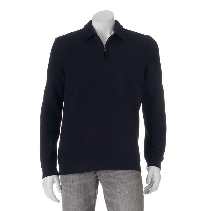 Men's Croft & Barrow&reg; Fleece Quarter-zip Polo, Size: Medium, Black