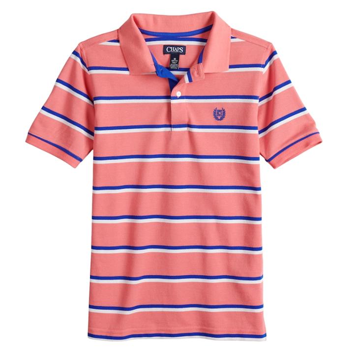 Boys 4-20 Chaps Clark Striped Polo, Size: 18-20, Dark Pink