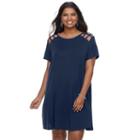 Juniors' Plus Size Speechless Lattice Shoulder Shift Dress, Teens, Size: 3xl, Med Blue