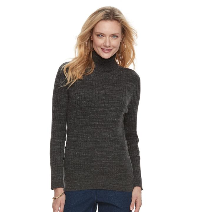 Women's Croft & Barrow&reg; Essential Ribbed Turtleneck Sweater, Size: Xs, Black