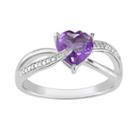 Sterling Silver Amethyst And Diamond Accent Crisscross Heart Ring, Women's, Size: 5, Purple