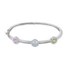 Sterling Silver Gemstone & 1/4 Carat T.w. Diamond Halo Bangle Bracelet, Women's, Multicolor