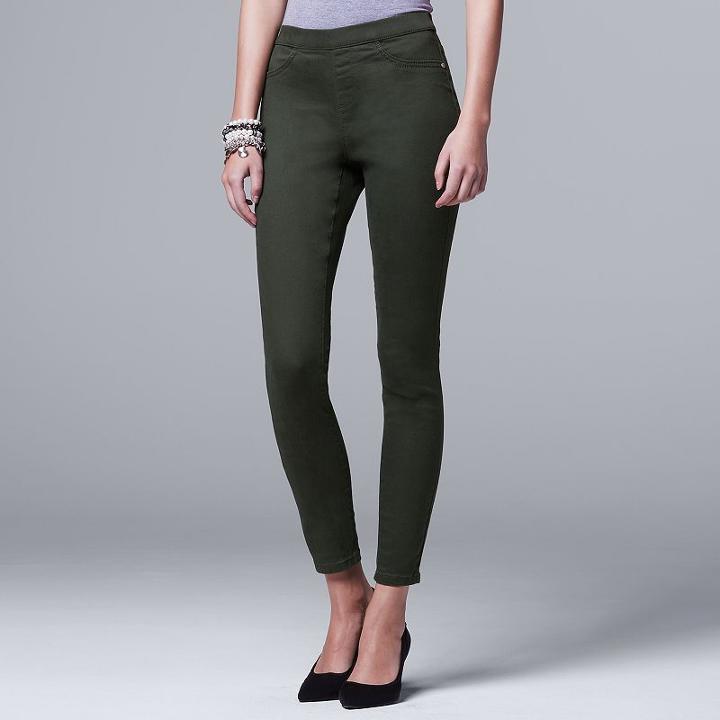 Women's Simply Vera Vera Wang Pull-one Jeggings, Size: 8, Dark Green