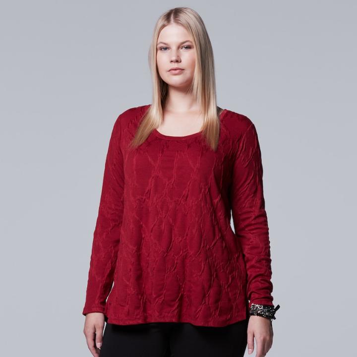 Plus Size Simply Vera Vera Wang Textured Top, Women's, Size: 1xl, Dark Red