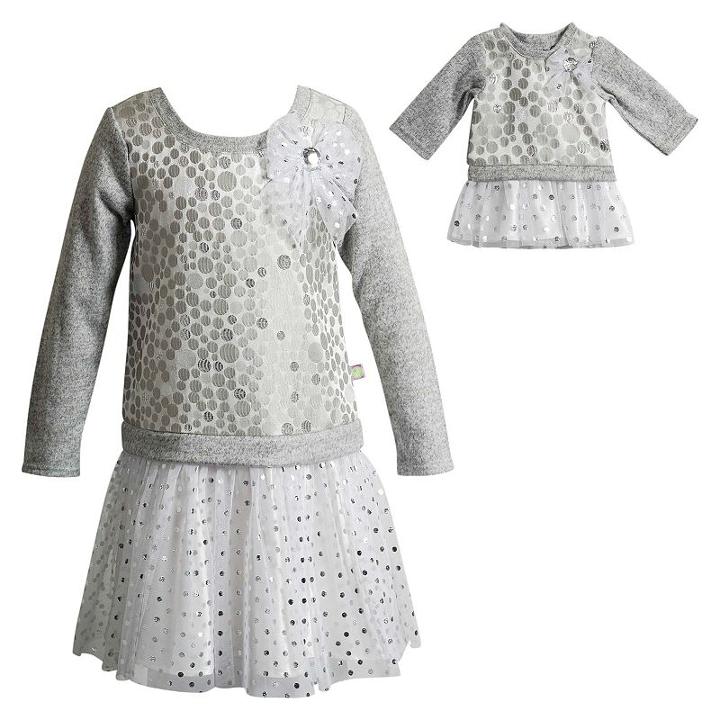 Girls 4-14 Dollie & Me Polka Dot & Glitter Dress Set, Girl's, Size: 10, Grey
