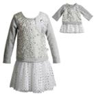 Girls 4-14 Dollie & Me Polka Dot & Glitter Dress Set, Girl's, Size: 10, Grey