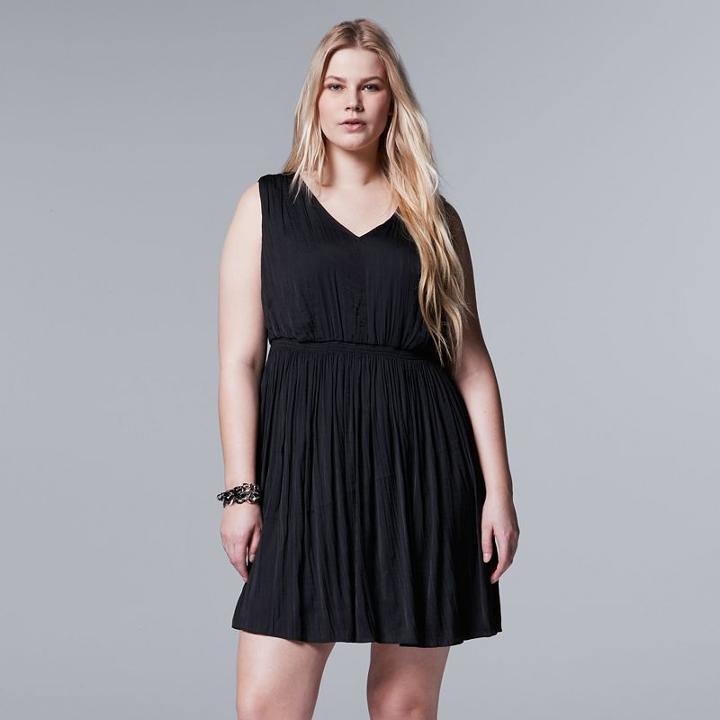 Plus Size Simply Vera Vera Wang Simply Noir Shirred Fit & Flare Dress, Women's, Size: 1xl, Black