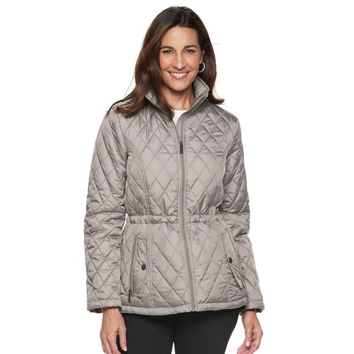 Women's Tower By London Fog Quilted Midweight Jacket, Size: Xl, Light Grey