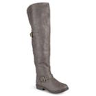 Journee Collection Kane Womens Studded Over-the-knee Buckle Boots, Girl's, Size: 6.5, Dark Brown