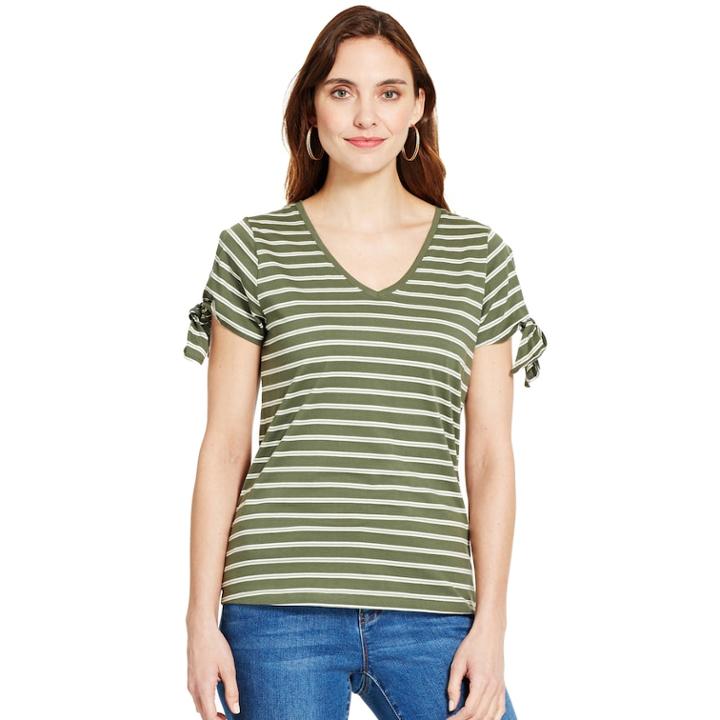Women's Izod Slit-sleeve Knot Tee, Size: Small, Climbing Ivy Stripe
