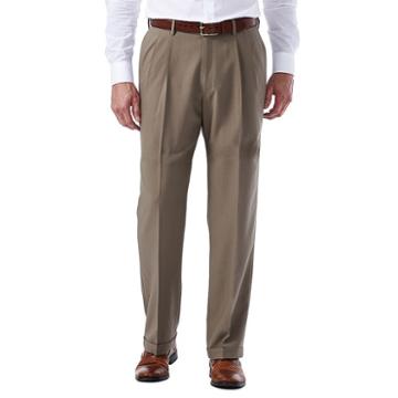 Men's Haggar Eclo Glen Plaid Classic-fit Pleated Dress Pants, Size: 38x29, Dark Beige