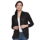 Women's Apt. 9&reg; Ruched Sleeve Open-front Cardigan, Size: Medium, Black