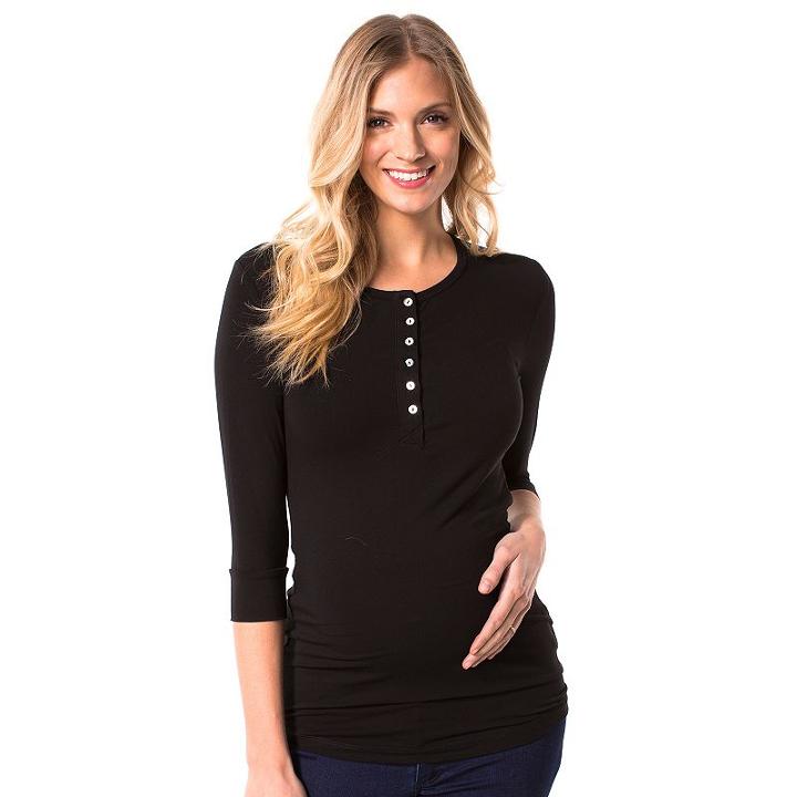 Maternity Pip & Vine By Rosie Pope Henley Tee, Women's, Size: S-mat, Black