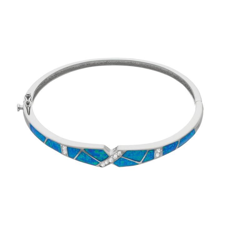 Sterling Silver Lab-created Blue Opal Bangle Bracelet, Women's, Size: 7.5