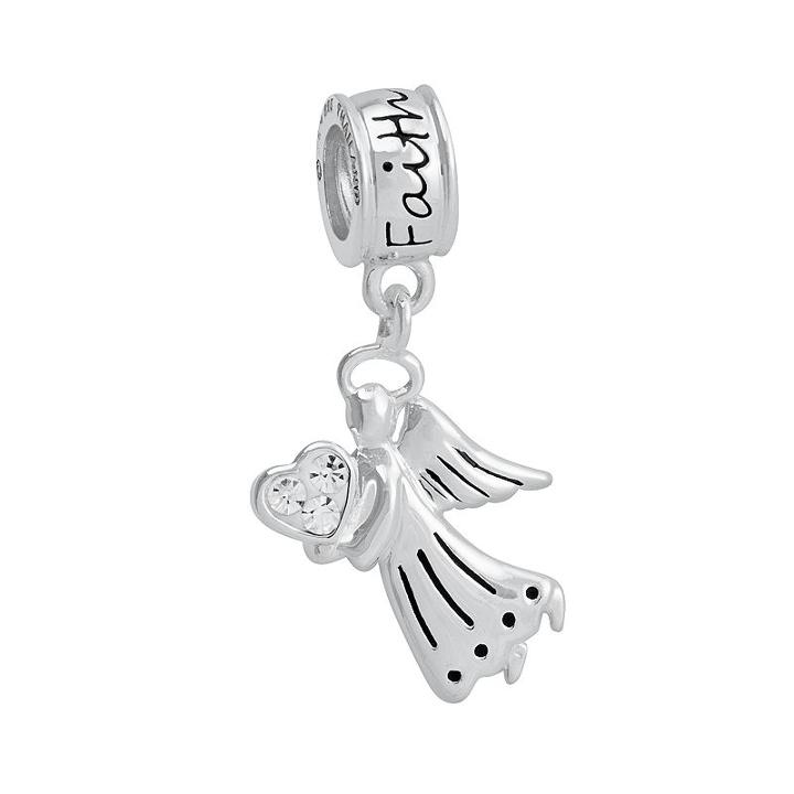 Jewelry Of Faith Sterling Silver Crystal Faith Angel Charm, Women's, Grey