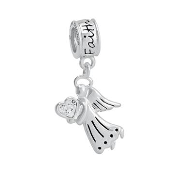 Jewelry Of Faith Sterling Silver Crystal Faith Angel Charm, Women's, Grey