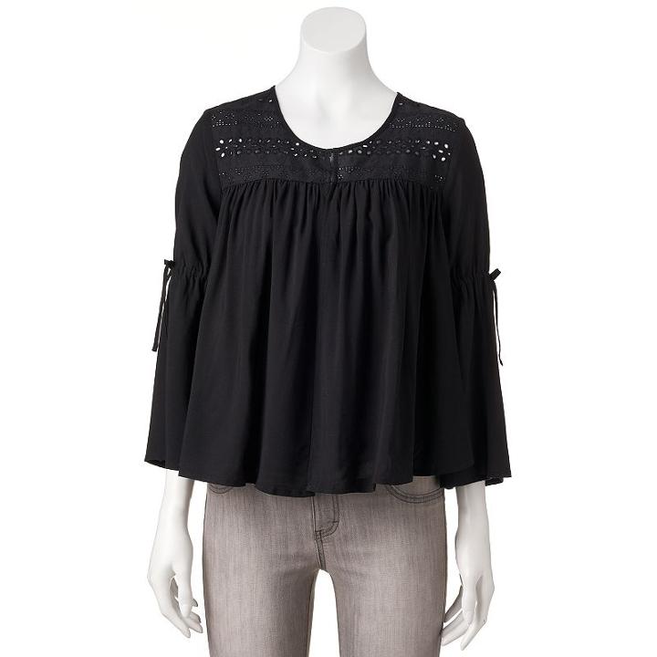 Women's Lc Lauren Conrad Embroidered Eyelet Top, Size: Xxl, Black