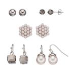 Simulated Pearl & Faceted Bead Nickel Free Earring Set, Women's, Silver