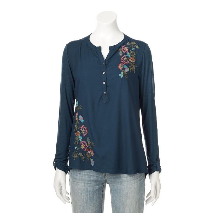 Petite Sonoma Goods For Life&trade; Embroidered Utility Shirt, Women's, Size: L Petite, Dark Blue