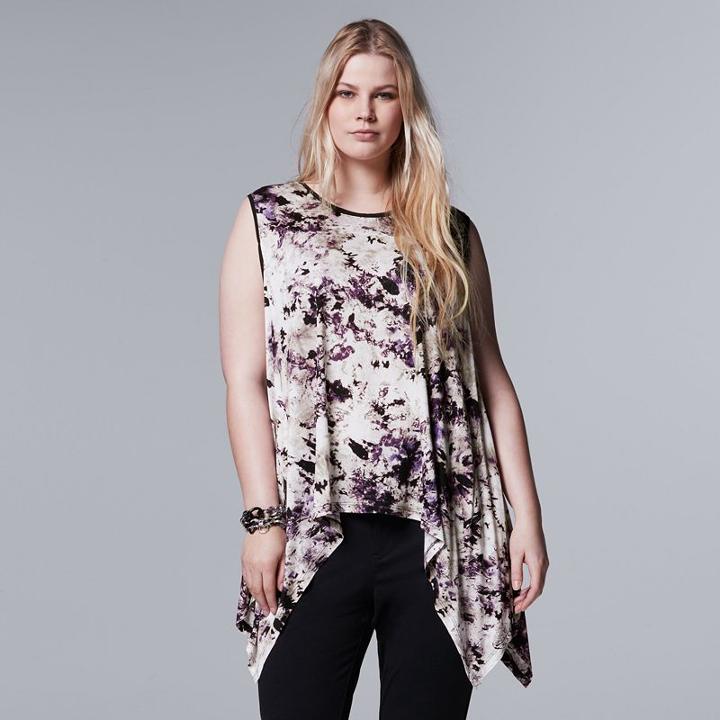 Plus Size Simply Vera Vera Wang Print Handkerchief Tank, Women's, Size: 0x, Drk Purple