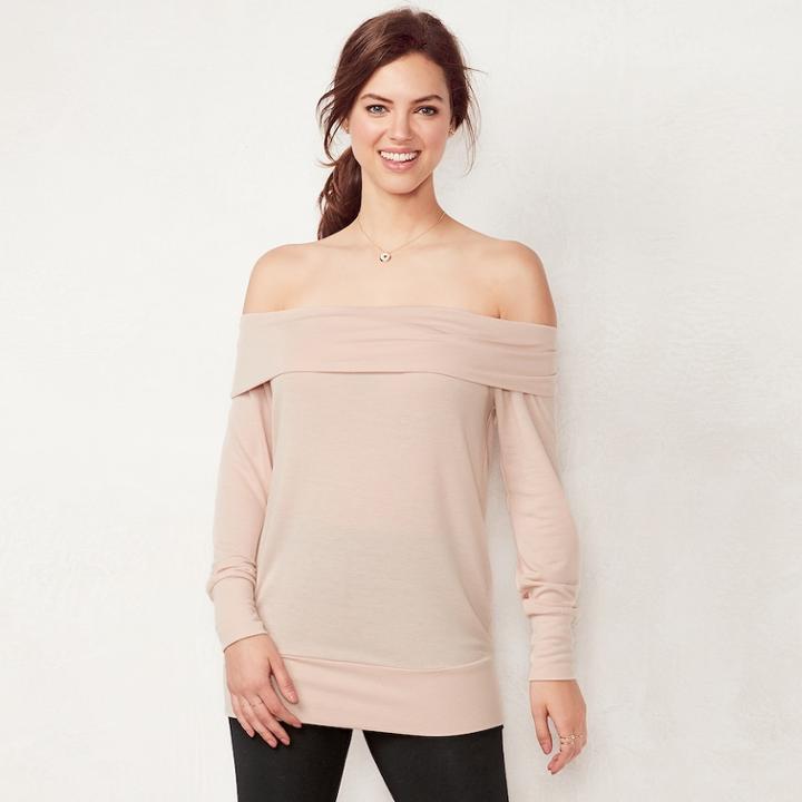 Women's Lc Lauren Conrad Weekend Off-the-shoulder Sweatshirt, Size: Xl, Light Pink
