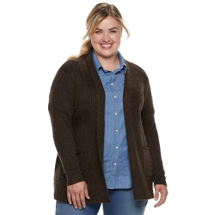 Plus Size Sonoma Goods For Life&trade; Supersoft Airy Shawl Collar Cardigan, Women's, Size: 2xl, Dark Brown