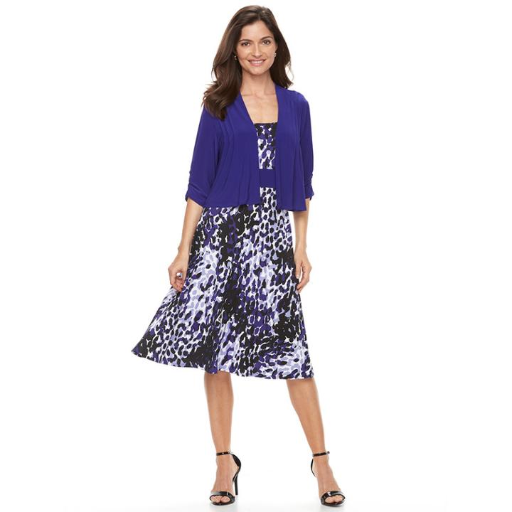 Women's Perceptions Cardigan & Dress Set, Size: 14, Purple
