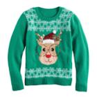 Girls 7-16 & Plus Size It's Our Time Embroidered Sequin Light-up Ugly Christmas Sweater, Size: Large, Green Reindeer