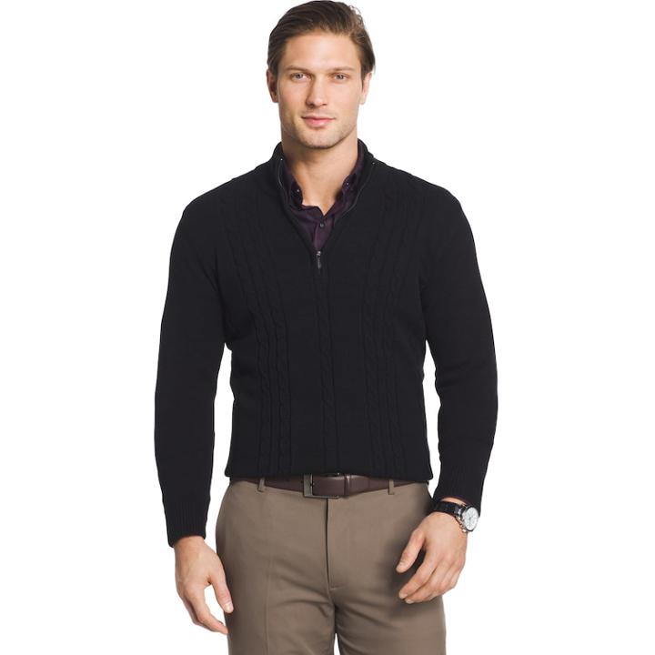 Men's Van Heusen Regular-fit Cable-knit Quarter-zip Sweater, Size: Xl, Black