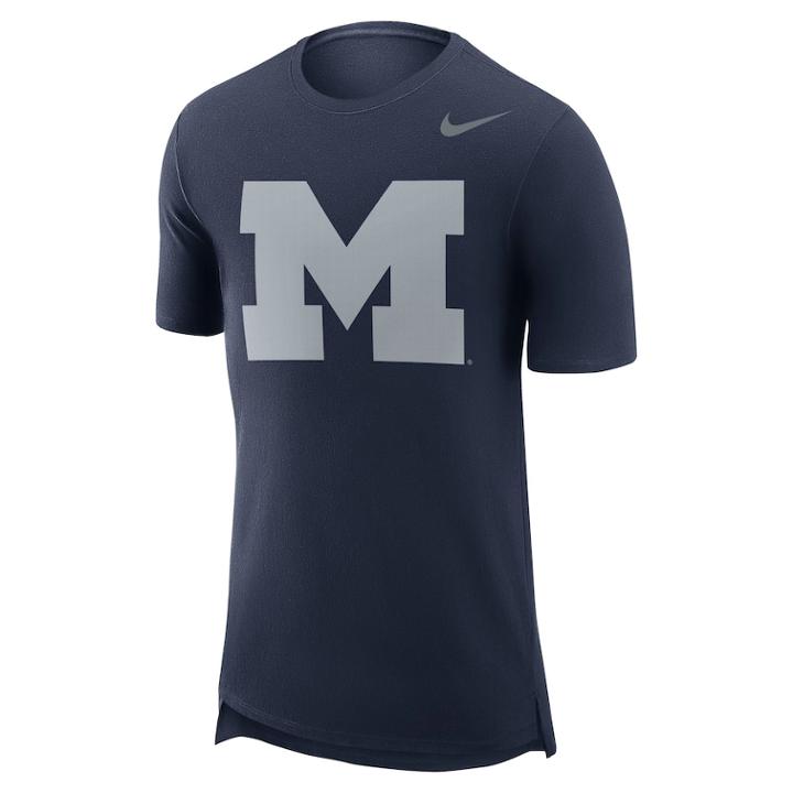 Men's Nike Michigan Wolverines Enzyme Droptail Tee, Size: Large, Blue (navy)