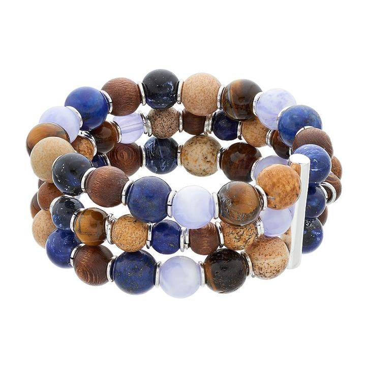 Chaps Blue & Brown Beaded Multi Strand Stretch Bracelet, Women's, Multicolor