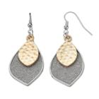 Two Tone Glittery & Hammered Nickel Free Marquise Drop Earrings, Women's, Multicolor