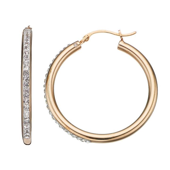 Crystal 14k Gold Over Silver Hoop Earrings, Women's, White