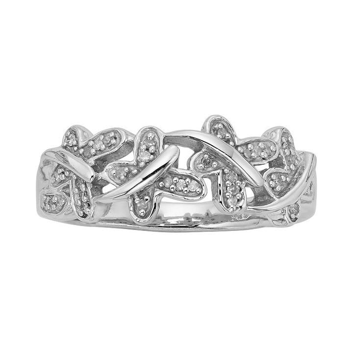 Sterling Silver 1/10-ct. T.w. Diamond Butterfly Ring, Women's, Size: 8, White
